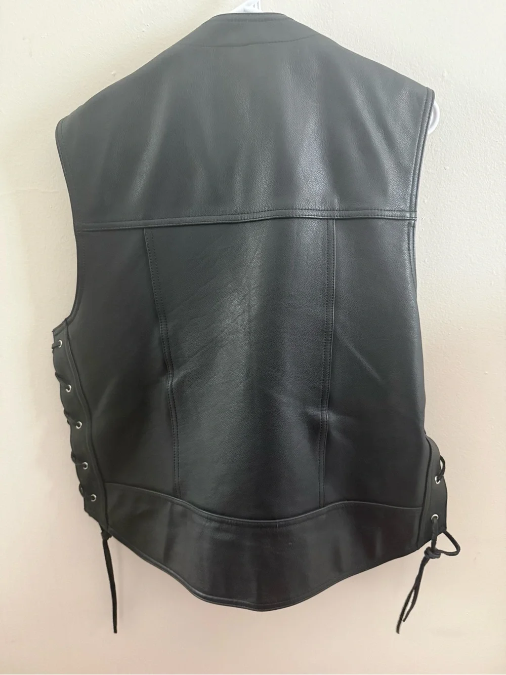 Harley Davidson Black Genuine Leather Lace-Up Biker Vest